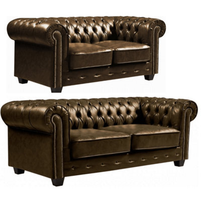 Furniture Instore Chesterfield Brown Leather Antique 3+2 Seater Sofa Set - image 1