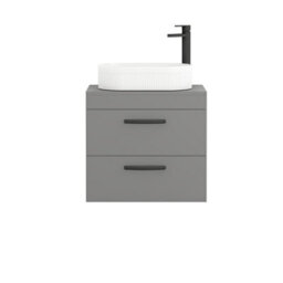 Royal Bathrooms Turin 800mm Wall Mounted Bathroom Vanity Unit With Sink 2 Drawer Indigo Grey Gloss & Lyon Countertop Basin - thumbnail 5