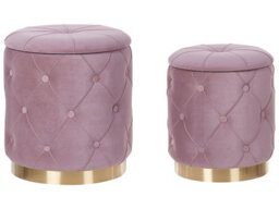 Wyld And Coco Luxenest Pink Velvet Button Tufted Storage Pouffes Set Of 2 With Gold-Tone Base - thumbnail 3
