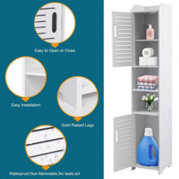 Tall Bathroom Storage Cabinet Free Standing Cabinet Organizer Unit White - thumbnail 5