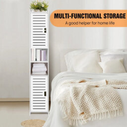 Tall Bathroom Storage Cabinet Free Standing Cabinet Organizer Unit White - thumbnail 6