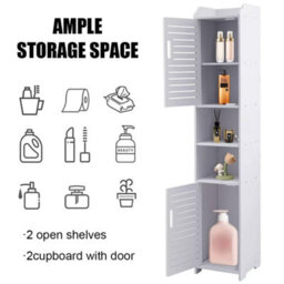 Tall Bathroom Storage Cabinet Free Standing Cabinet Organizer Unit White - thumbnail 4