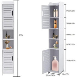 Tall Bathroom Storage Cabinet Free Standing Cabinet Organizer Unit White - thumbnail 2