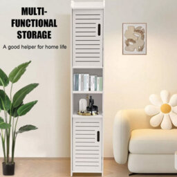 Tall Bathroom Storage Cabinet Free Standing Cabinet Organizer Unit White - thumbnail 3