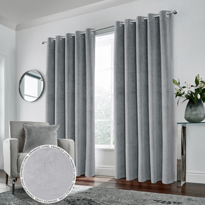 Luxury Enhanced Living Grey Velvet, Supersoft, 100% Blackout, Thermal Pair Of Curtains With Eyelet Top - 90 X 108 Inch (229X274Cm) - image 1