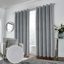 Luxury Enhanced Living Grey Velvet, Supersoft, 100% Blackout, Thermal Pair Of Curtains With Eyelet Top - 90 X 108 Inch (229X274Cm)