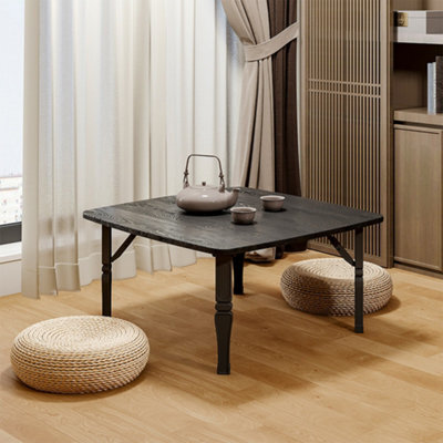 Living And Home Outdoor Square Black Mdf Wooden Tabletop Folding Table Coffee Table With Plastic Leg 70X70Cm - image 1