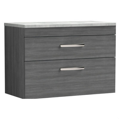 Balterley Millwich Contemporary 2 Drawer Wall Hung Vanity Unit With Laminate Black Galaxy Granite Worktop, 800mm - image 1