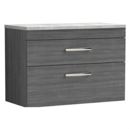 Balterley Millwich Contemporary 2 Drawer Wall Hung Vanity Unit With Laminate Black Galaxy Granite Worktop, 800mm