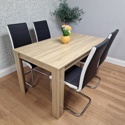 Kosy Koala Oak Effect Table With 4 Black Faux Leather Chairs Dining Furniture - image 1