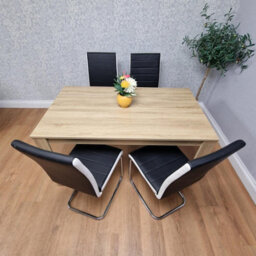 Kosy Koala Oak Effect Table With 4 Black Faux Leather Chairs Dining Furniture - thumbnail 2