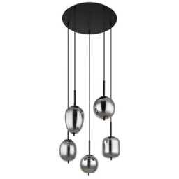 Luminosa Lighting Luminosa Blacky Cluster Pendant Ceiling Light Matt Black Smoke Glass Shade 5X E14 - thumbnail 2
