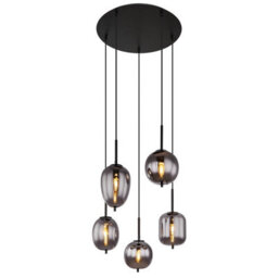 Luminosa Lighting Luminosa Blacky Cluster Pendant Ceiling Light Matt Black Smoke Glass Shade 5X E14 - thumbnail 1