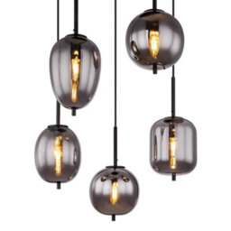Luminosa Lighting Luminosa Blacky Cluster Pendant Ceiling Light Matt Black Smoke Glass Shade 5X E14 - thumbnail 3