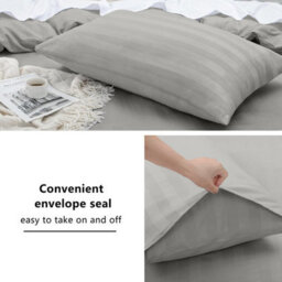 Bedlooms Silver Stripe Duvet Cover Complete Bedding Set, Breathable & Anti-Allergic Microfiber, King 230X220Cm - thumbnail 3
