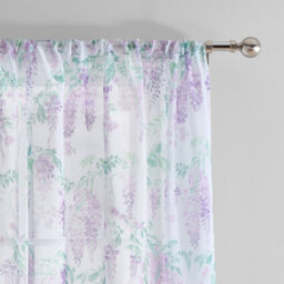 Dreams & Drapes Wisteria Hand Painted Wisteria Print Lilac Voile Panel - thumbnail 2