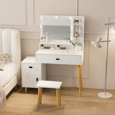 Home Source Forta 2 Drawer White Led Mirror Dressing Table & Stool Set - image 1