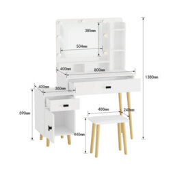 Home Source Forta 2 Drawer White Led Mirror Dressing Table & Stool Set - thumbnail 8