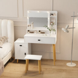 Home Source Forta 2 Drawer White Led Mirror Dressing Table & Stool Set