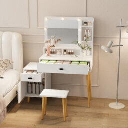 Home Source Forta 2 Drawer White Led Mirror Dressing Table & Stool Set - thumbnail 2