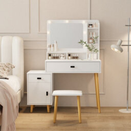 Home Source Forta 2 Drawer White Led Mirror Dressing Table & Stool Set - thumbnail 3