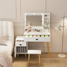 Home Source Forta 2 Drawer White Led Mirror Dressing Table & Stool Set - thumbnail 4