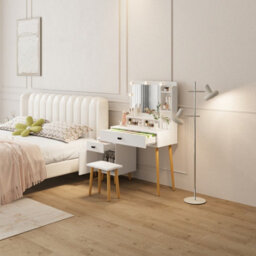 Home Source Forta 2 Drawer White Led Mirror Dressing Table & Stool Set - thumbnail 6