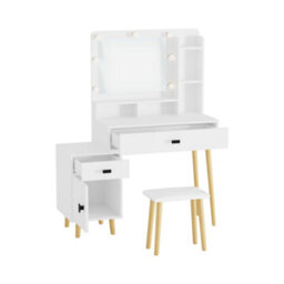 Home Source Forta 2 Drawer White Led Mirror Dressing Table & Stool Set - thumbnail 7