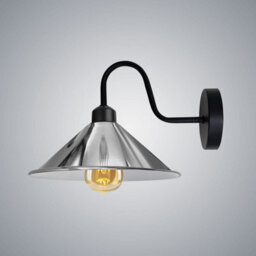 Industrial Wall Light Sconce Chrome Finish Vintage Swan Neck E27 Screw Base With Bulb - thumbnail 1