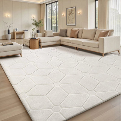 Cream White 160X230 Modern Rugs Large Geometric Rug Living Room Bedroom Anti Slip Soft Carpet Mat - image 1