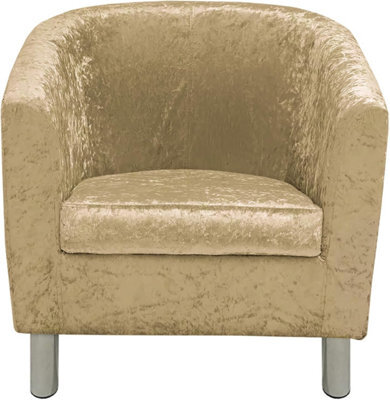 Atek Adult Velvet Tub Chair Armchair, Gold Upholstered Accent Chair Padded Seat Backrest - image 1