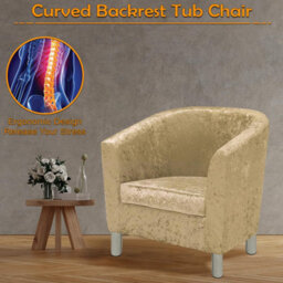 Atek Adult Velvet Tub Chair Armchair, Gold Upholstered Accent Chair Padded Seat Backrest - thumbnail 4