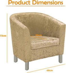 Atek Adult Velvet Tub Chair Armchair, Gold Upholstered Accent Chair Padded Seat Backrest - thumbnail 3