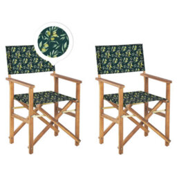 Beliani Set Of 2 Garden Chairs Cine Acacia Wood Dark Green - thumbnail 1