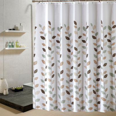 Neel Blue Leaves Design Polyester Shower Curtain, Water-Resistant Bathroom Curtain With 12 Hooks - 180X200Cm - image 1