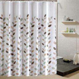 Neel Blue Leaves Design Polyester Shower Curtain, Water-Resistant Bathroom Curtain With 12 Hooks - 180X200Cm - thumbnail 3