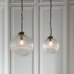 Anson Lighting Boston Pendant Light Finished In Antique Brass Plate And Clear Ribbed Glass - thumbnail 4