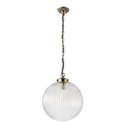 Anson Lighting Boston Pendant Light Finished In Antique Brass Plate And Clear Ribbed Glass - thumbnail 6