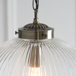 Anson Lighting Boston Pendant Light Finished In Antique Brass Plate And Clear Ribbed Glass - thumbnail 3