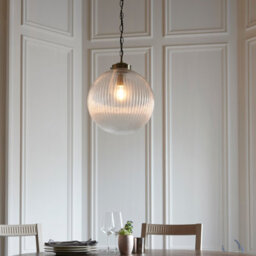 Anson Lighting Boston Pendant Light Finished In Antique Brass Plate And Clear Ribbed Glass - thumbnail 1