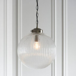 Anson Lighting Boston Pendant Light Finished In Antique Brass Plate And Clear Ribbed Glass - thumbnail 2