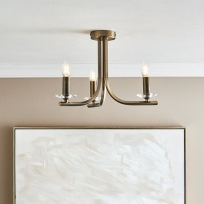 Pagazzi Lighting Pagazzi Morden 3 Light Antique Brass Semi Flush Ceiling Light - image 1