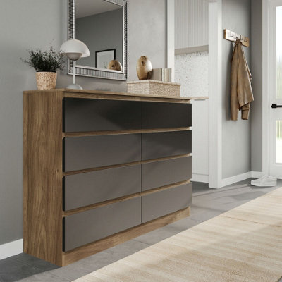 Urbn-Living Urbnliving 120Cm Wide Oak Wooden Chest Of Black 8 Drawers Bedroom Furniture Storage Bedside Modern Cabinet - image 1