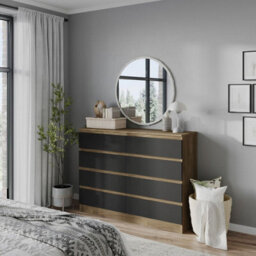 Urbn-Living Urbnliving 120Cm Wide Oak Wooden Chest Of Black 8 Drawers Bedroom Furniture Storage Bedside Modern Cabinet - thumbnail 4