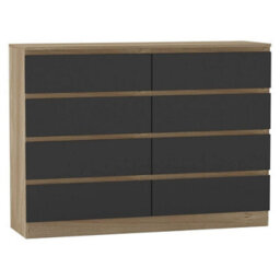 Urbn-Living Urbnliving 120Cm Wide Oak Wooden Chest Of Black 8 Drawers Bedroom Furniture Storage Bedside Modern Cabinet - thumbnail 5