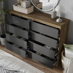 Urbn-Living Urbnliving 120Cm Wide Oak Wooden Chest Of Black 8 Drawers Bedroom Furniture Storage Bedside Modern Cabinet - thumbnail 2
