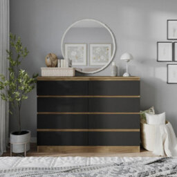 Urbn-Living Urbnliving 120Cm Wide Oak Wooden Chest Of Black 8 Drawers Bedroom Furniture Storage Bedside Modern Cabinet - thumbnail 3