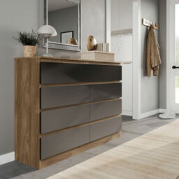 Urbn-Living Urbnliving 120Cm Wide Oak Wooden Chest Of Black 8 Drawers Bedroom Furniture Storage Bedside Modern Cabinet