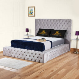 UKBEDFURNITURE Ambassador Silver Plush Valvet Upholstered Gas Lift Ottoman Storage Bed -  With 54 Inch Headboard - thumbnail 1