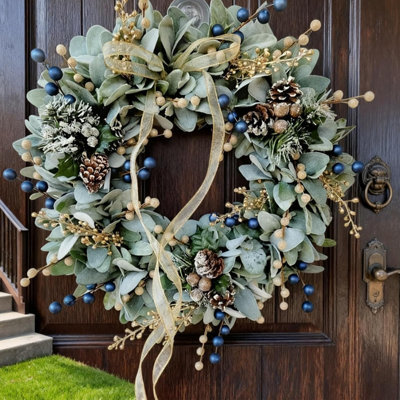 CLEFFNS 40Cm Christmas Eucalyptus Wreath For Front Door, Wreath With Green Faux Eucalyptus, Evergreen Decor For Farmhouse Festival - image 1